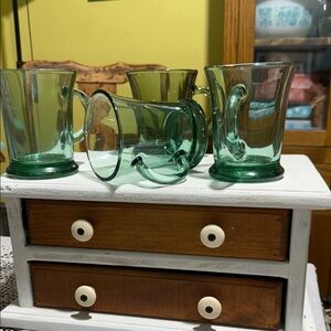 Set of 4 Green anchor hocking cafe Glass Mugs